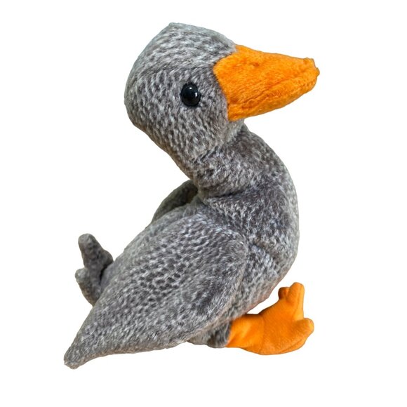 Ty Beanie Baby Original Retired Ewey Plush Goose 1998 Gray & Orange Soft Toy Col - Picture 3 of 10